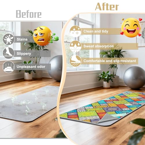Hot Yoga Towel Non Slip, Ultra-Absorbent Yoga Mat Towel, Soft with Printed Design, Machine Washable, Yoga Pilates Towel Suitable for Exercise, Pilates, Yoga, 72x27in,Grid Mandala - color: Grid Mandala