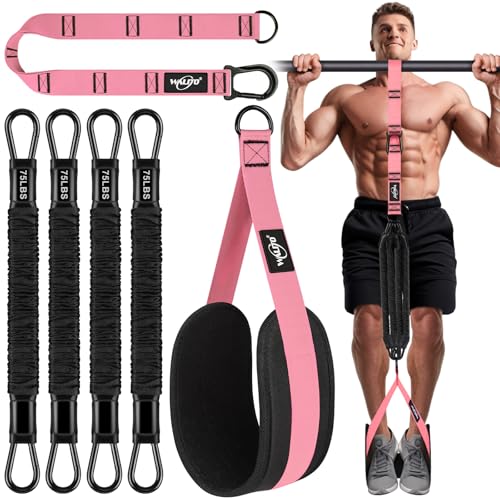 Pull Up Assistance Bands Set, Heavy Duty Adjustable Pull Up Assist Band with Feet Rest, Strength Training Bands for Home Gym Fitness, Pull-Up Bar, Calisthenics and Body Stretching - color: Pink