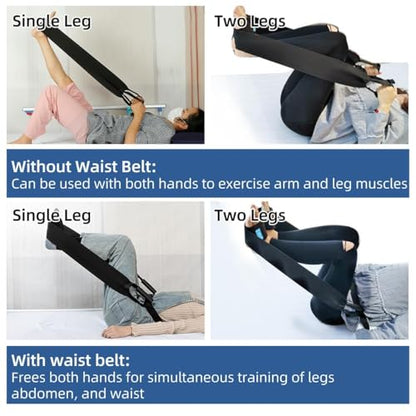 Leg Lifter Strap & Stretching Aid for Stroke Recovery, Hands-Free Physical Therapy Band for Elderly & Bedridden, Leg Rehabilitation Equipment for Knee/Hip Surgery & Foot Drop (1 Foot+ Waist Belt) - color: 1 Foot+ Waist Belt