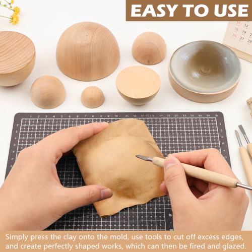 8 Pcs Half Round Pottery Tools Set, 8 Sizes Wooden Hemisphere Ceramic Top Tool, Pottery Plate Press Tool Clay Tools for Making Ceramic Bowls and Plates