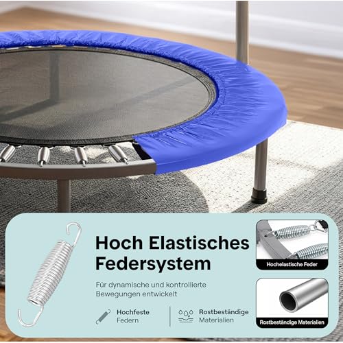 SereneLife 40" Foldable Mini Trampoline for Adults - Compact Fitness Rebounder with Adjustable Foam Handle, Exercise Trampoline with Max Load 330lbs, Indoor/Garden Whole-Body Workout - color: Deep Blue
