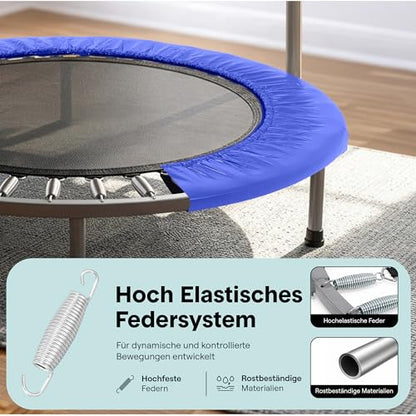SereneLife 40" Foldable Mini Trampoline for Adults - Compact Fitness Rebounder with Adjustable Foam Handle, Exercise Trampoline with Max Load 330lbs, Indoor/Garden Whole-Body Workout - color: Deep Blue
