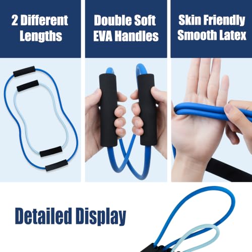 [Set of 2] Figure 8 Fitness Resistance Bands with Soft Handles, Skin-Friendly Natural Latex Elastic Loop,10-15 Pound Tension, Long and Short Stretch, Exercise and Workout for Men and Women