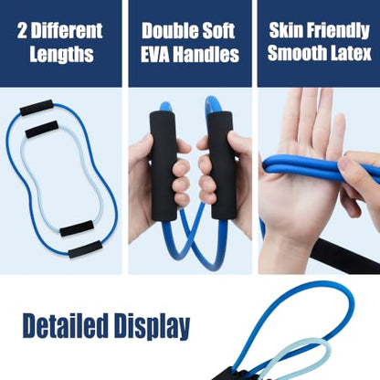 [Set of 2] Figure 8 Fitness Resistance Bands with Soft Handles, Skin-Friendly Natural Latex Elastic Loop,10-15 Pound Tension, Long and Short Stretch, Exercise and Workout for Men and Women