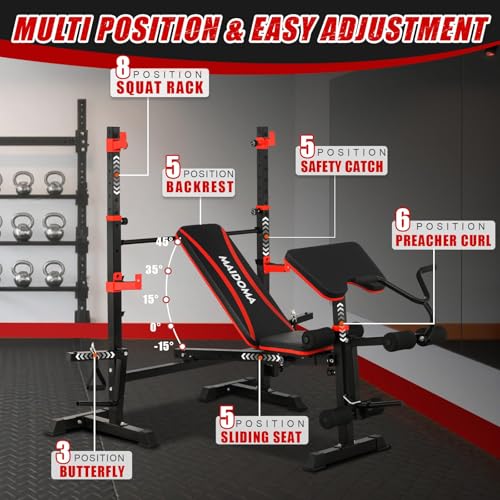 MAIDOMA Multi-Function 8 in 1 Foldable Weight Bench Set with Leg Extension - color: rust red