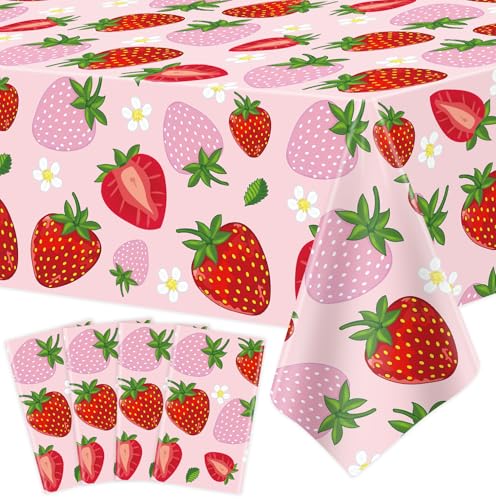 4 Pack Strawberry Tablecloth Strawberry Table Cloth Berry Party Table Cover Sweet One Birthday Party Tablecloth Berry Themed Decor 51 x 86 Inch Fruit Themed Indoor Outdoor Decorations