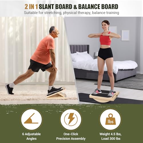 Slant Board Calf Stretching, 300 LBS Capacity Portable Wooden Incline Board