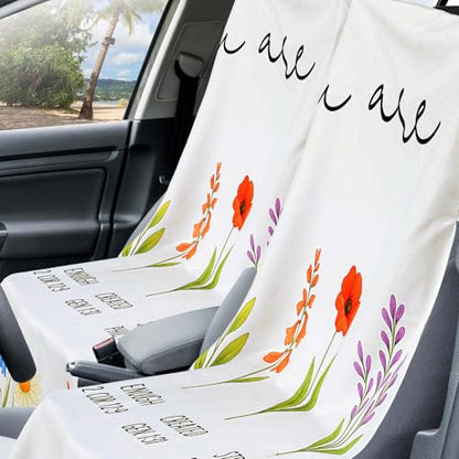 Hahafelt 2 Pack Car Seat Towel Cover with Storage Bag, Christian Floral | 63 x 32 in Car Towel Seat Cover Non Slip Waterproof, Gym Workout Swimming Running, Machine Washable Sweat Absorbent Protector - style: Christian Floral