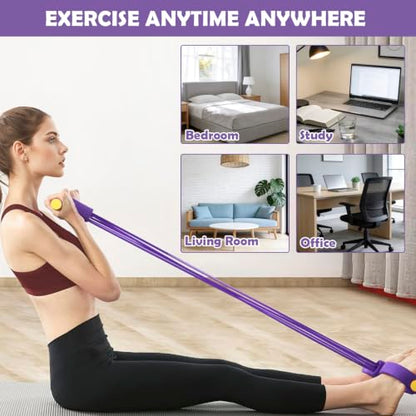 Pedal Resistance Band with Handle,4/6/8 Tubes Options,Full-Body Use - color: 6Tubes-Purple