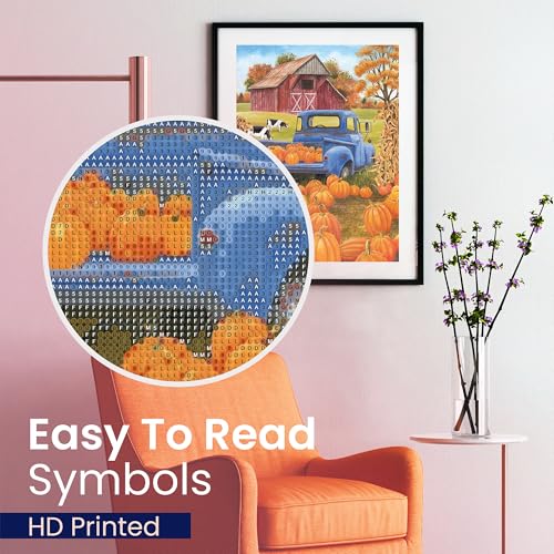 Modern Merch Truck Diamond Art Kits for Adults Fall Pumpkin Patch, Autumn Landscape Farm 5D Diamond Painting for Adults Dog and Truck, DIY Fall Wall Art Cross Stitch Gem Art, Full Round Drill 12x16in - color: Pumpkin Patch