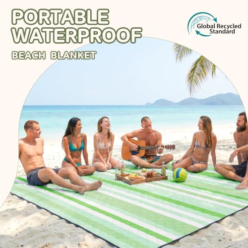Genovega Waterproof Beach Blanket Picnic Outdoor Mat Rug Adult Women Her Sister Mom Gf Girlfriend Aunt Auntie Titi Best Friend Friendship Bestie Wife Daughter in Law Lady Happy Birthday Cool Unique - color: Mint White Stripe