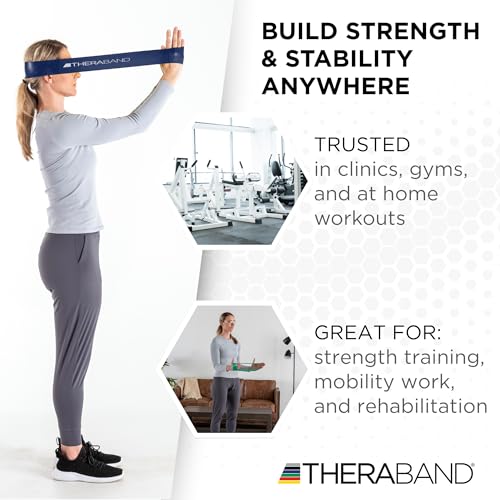 THERABAND Resistance Band Loop, Professional Latex Mini Band for Lower Pilates, Crossfit, Yoga, Stretching, Physical Therapy, Strength Training no Weights, 18 Inch, Blue, Extra Heavy, Advanced Level 1 - color: Blue - Extra Heavy, size: 18 Inch