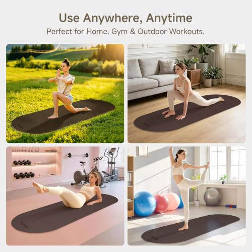 WeiLa Extra Thick Yoga Mat (10mm), Large TPE Workout Mat 74"x28" with Strap - color: Brown & Apricot