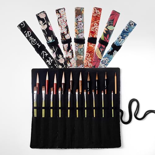 Funny live Paint Brush Holder Art Supplies, Artist Brush Holder & Art Supply Storage Organizer Roll-Up Case Bag, Protect Acrylic Oil Watercolor Paintbrushes (Black-20 Slot Pockets) - style: Black-20 Slot Pockets