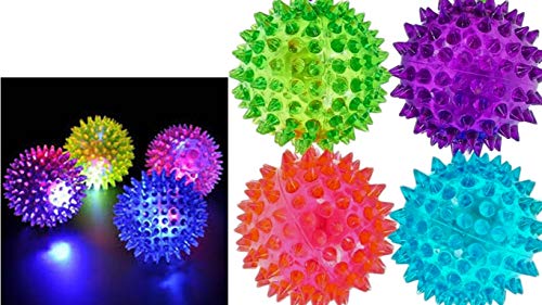 JA-RU Light Up Rubber Spike Balls Fidget Toy (4 Pk) 695-4p | Flashing Lights Bouncing Sensory Ball for Kids. Bulk Fidget Toy, Plus 1 Bouncy Ball. - size: 4 Pack