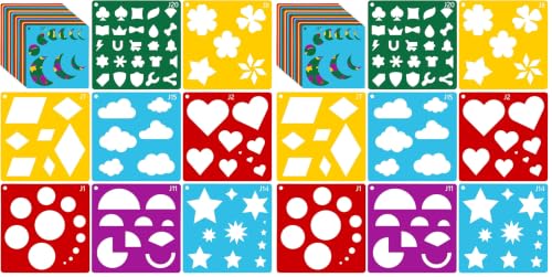 Peohud 40 Pieces Geometric Shaped Stencils, Simple Drawing Chalk Stencils, Colorful Art Painting Template Set for DIY Craft, 5.9 x 5.9 Inches (Pack of 2) - size: 5.9 inches (square) (Pack of 2)