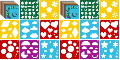 Peohud 40 Pieces Geometric Shaped Stencils, Simple Drawing Chalk Stencils, Colorful Art Painting Template Set for DIY Craft, 5.9 x 5.9 Inches (Pack of 2) - size: 5.9 inches (square) (Pack of 2)