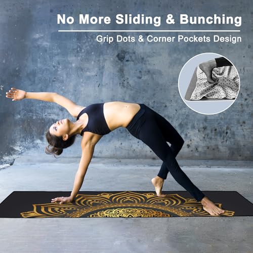 Hot Yoga Towel with Grip Dots, Non Slip, 70"x26, Gold Mandala - color: Gold Mandala, size: 70" x 26"