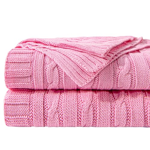 NTBAY Cotton Cable Knit Throw Blanket, 51 x 67, Pink - color: Pink, size: Throw(51"x67")