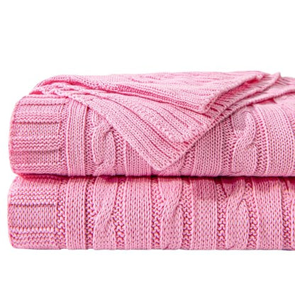 NTBAY Cotton Cable Knit Throw Blanket, 51 x 67, Pink - color: Pink, size: Throw(51"x67")