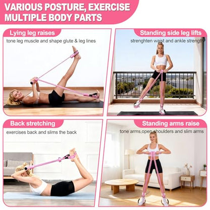 Pedal Resistance Bands with Handles, Separated 8-Tube Multifunction Exercise Bands, Yoga Tension Rope, Natural Rubber Elastic Equipment for Abdomen, Waist, Arm, Leg Stretching - color: Pink