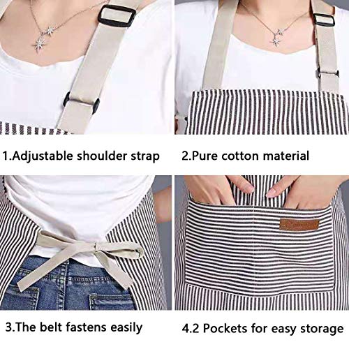 RUIBOLU Adjustable Bib Apron with 2 Pockets Cooking Kitchen Cotton Aprons for Women Men Chef Restaurant BBQ Painting - color: Khaki Stripes