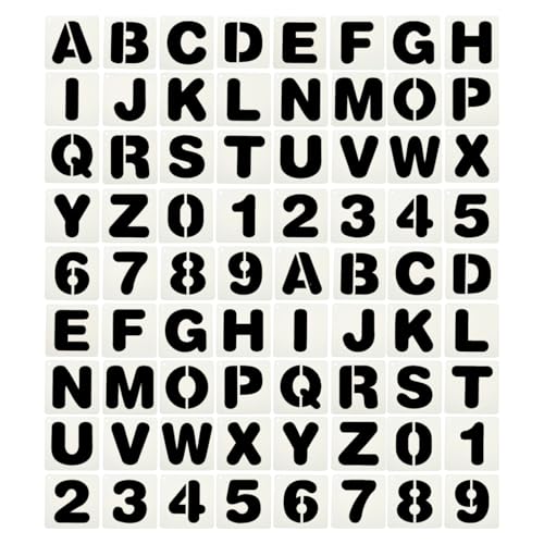 PATIKIL 2 Set 1.5" Letter Number Stencils, 36Pcs Square Reusable Letter and Number Stencil Templates for Painting on Wall Wood Fabric Signage, Uppercase Letter Style - size: 1.5"