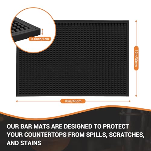 ZJWZLG Bar Mat 18"X12"(2 Pcs) Non-Slip Rubber Bar Mat, Spill Proof & Design,Easy to Clean Textured Surface for Home Bar,Coffee Station, Bartending - Protects Countertops & Glassware(Black). - color: Black, size: 18" x 12"