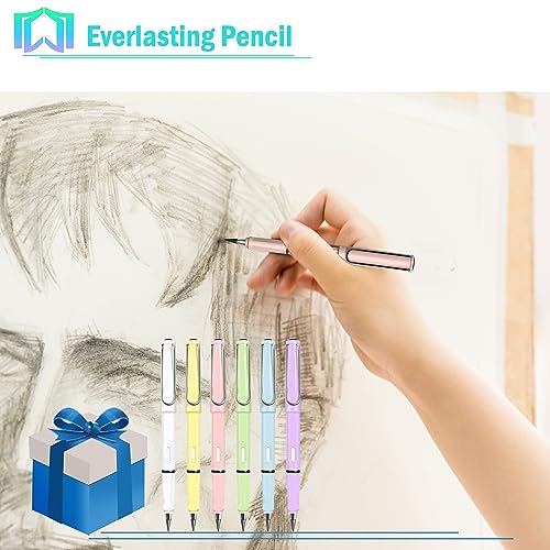 6 Sets Everlasting Pencil, Infinity Pencil, No-Sharpening Pencils for Writing, Drawing, Students, Home, Office, School (6 Pencils + 6 Erasers + 8 Replaceable Nibs), Macaroon - color: Macaroon