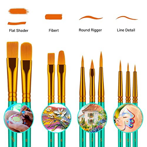 Artstorys Paint Brushes Set, 20 Pcs Acrylic Oil Watercolor Painting Brushes | Artist Paintbrush (Nylon Hair Wood Handles) for Adult Drawing, Great for Face, Rock & Canvas, Arts Craft Supplies, Green - color: Green