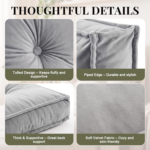 Jerify 40x30x 5 Floor Pillow Cushions for Adults Large Square Floor Pillow for Meditation, Plush Tufted Seating Pad for Back to School Dorm Living Room Balcony Tatami(Gray)