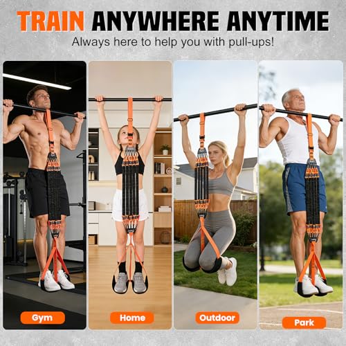 SERTT Adjustable Pull Up Assistance Band, Heavy Duty Assisted Pull Up Bands Support 375lbs, Upgrade Pull Up Bar Resistance Band for Assist Pullup Home Gym Strength Training - color: Orange