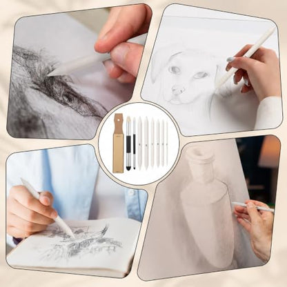 Blending Stump Tortillions Kit Sketch Drawing Art Accessories 9Pcs | Reusable Washable Sponge Pen Sandpaper Sharpener Charcoal Graphite Pencil Shading Rubbing Student Soft Felt Tool Set
