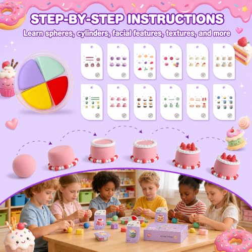 Air Dry Clay Kit -12 Desserts Modeling Clay for Kids Arts and Crafts | Ultra Light & Soft,Safe & Non-Toxic,No-Sticky & Crack,DIY Molding Clay with Sculpting Tools,Party Favors Gifts for Girls Boys - color: #06Purple- Dessert House