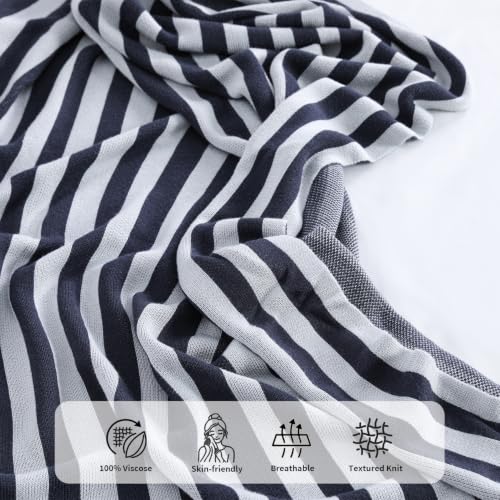 BOV Cooling Knit Throw Blanket 50x60, 100% Viscose, Silver Charcoal Stripe - color: Onyx & Silver