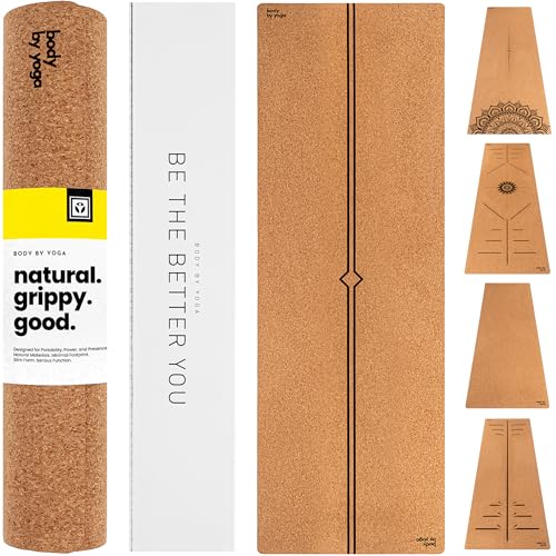 Luxury Cork Yoga Mat - Non Slip, Extra Thick Grip. Thicker, Longer, and Wider for More Comfort and Support. Tough Enough For Hot Yoga. Natural, Non Toxic, and Eco Friendly. Optional Alignment Lines. - color: Jetsetter, size: Mini 72" x 24" x 0.17"