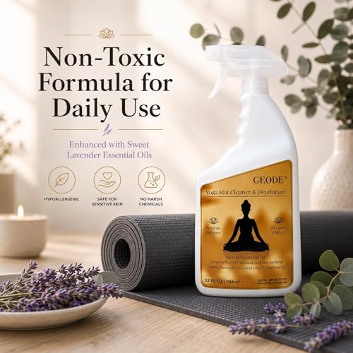 Yoga Mat Cleaner & Deodorizer Spray – Lavender Essential Oil Formula for Yoga Mats, Pilates Reformers & Gym Equipment – Natural No-Residue Workout Mat Cleaner, Non-Toxic Daily Cleaning Spray (32 oz) - size: 32 Fl Oz (Pack of 1)