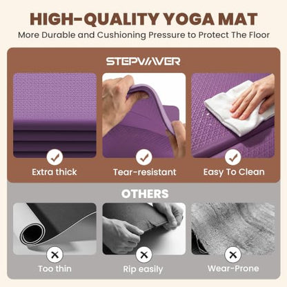 Stepwaver Foldable Fitness Yoga Mat, 0.4” (10 mm) Extra Thick -75” x 26” - color: Purple