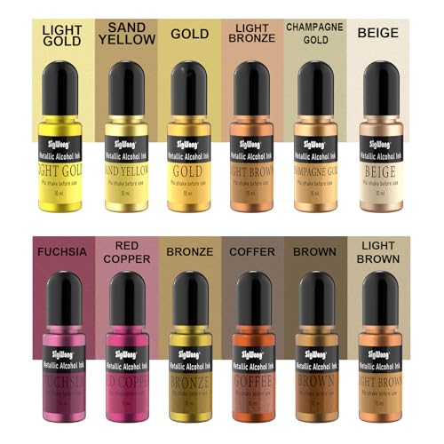 Metallic Alcohol Ink Set - 24 Colors, 10ml Each, Shimmer Mixatives for Resin, Yupo, Coaster, Painting, Tumbler Cup Making