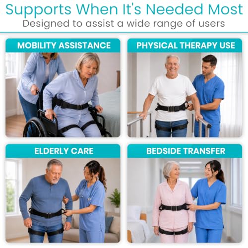 Vive Transfer Belt with Leg Loops - Medical Nursing Safety Gait Assist Device - Bariatrics, Pediatric, Elderly, Occupational and Physical Therapy - Long Strap and Quick Release Metal Buckle - 52 Inch - style: Transfer Belt With Loops