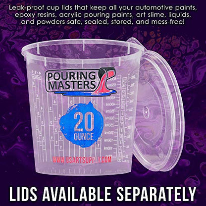 Pouring Masters 20 Ounce (600ml) Graduated Plastic Mixing Cups (Box of 12) - Paint Mixing Cups for Epoxy Resin, Art, Kitchen, Baking - Measurements in OZ and ML, 4 Different Measuring Ratios 1:1 - size: 20-Ounce - Cup