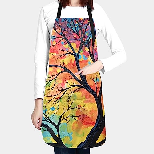 Artist Painting Apron with 2 Pockets Painters Art Aprons Gifts for Women Men - color: Colorful Leaf Tree Paint