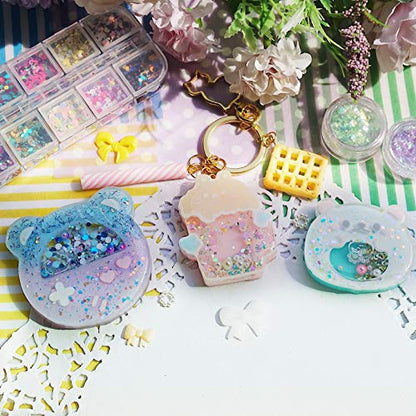FUNSHOWCASE Epoxy Resin Shaker Molds Set Jewelry Casting Supplies, Bear, Chick, Sheep, Beer Mug, Game Console 5 Silicone Trays with 5 Seal Films, Height 2-2.4inch - color: Keychain Charms Craft 10-Pack