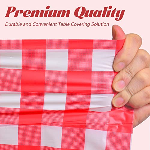 Plastic Table Cover Roll Disposable Red Checkered Tablecloth: 54in X 120ft Table Covers Plastic Table Cover Roll with Easy Slide Cutter Plastic Table Cloths for Parties Disposable - color: Red Checkered, size: 1440" x 54" (Rectangular)