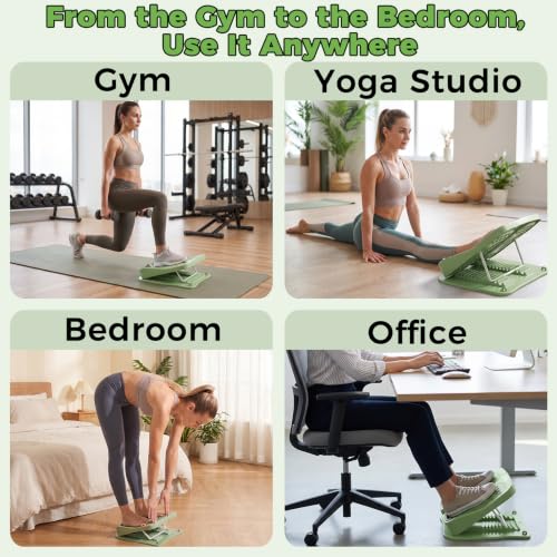 Slant Board for Calf Stretching, 9-Level with 2 Resistance Bands - color: Green