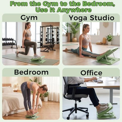 Slant Board for Calf Stretching, 9-Level with 2 Resistance Bands - color: Green