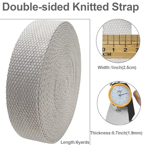 Heavy‑Duty Cotton Webbing Strap 1''x6yds Gray for Bags | 2mm thick webbing for dog collars, backpack, bag handles, apron straps, slings, sewing repairs & DIY craft projects. - color: Gray