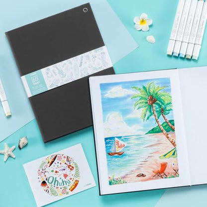Ohuhu 8.5"x11" Double-Sided Bleedproof Marker Pad Art Sketchbook 60 Sheets | Large Sketch Book - 90 LB/150 GSM Smooth Drawing Paper - 60 Sheets/120 Pages -Hardcover Sketch Pad for Alcohol Markers Paints - size: 8.5" x 11"