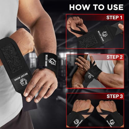 TECEUM Elastic Cotton Weightlifting Wrist Wraps with Thumb Loops, 1 Pair - color: Black, style: 12" – Arms on Fire