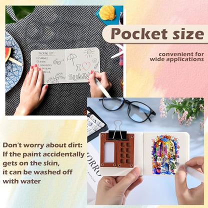 Watersay 12 Set Mini Watercolor Paint Set Paint Palette Travel Kit Pocket Artist Watercolor Travel Kit with Wooden Grid Palette Box Sketchbook Brush Pens Paints Clips for Beginners Artists Painters